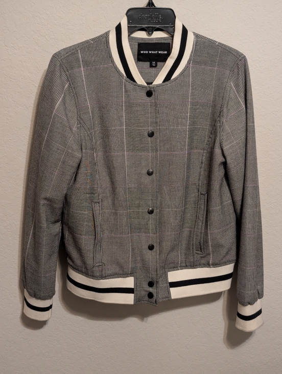 Who What Wear Jackets & Blazers - WHO WHAT WEAR Gray Plaid Bomber Jacket